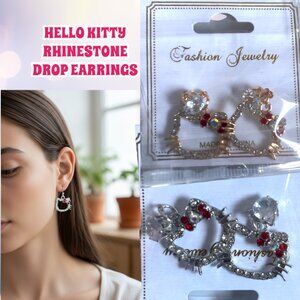#14 HELLO KITTY RHINESTONE DROP EARRINGS SILVER OR GOLDTONE